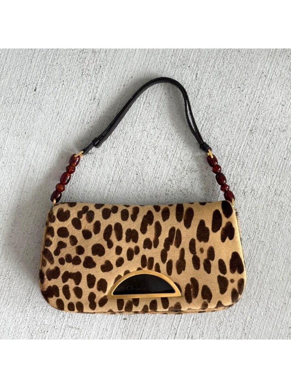 Dior Malice Leopard Print Calf Hair Shoulder Bag